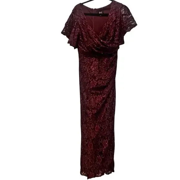 Besty & Adam Women's Eyelash-Lace Flutter-Sleeve Long Dress Size 8 NWT